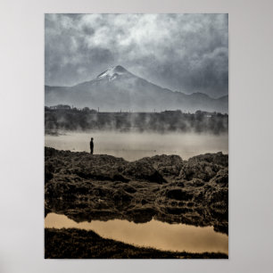 Pico de Orizaba från Achichic sjön i Puebla Poster
