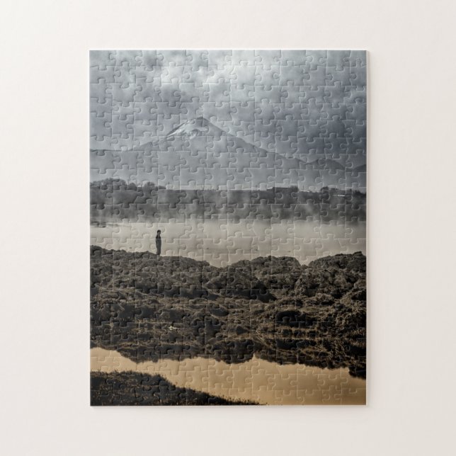 Pico de Orizaba från Achichic sjön i Puebla Pussel (Vertikal)