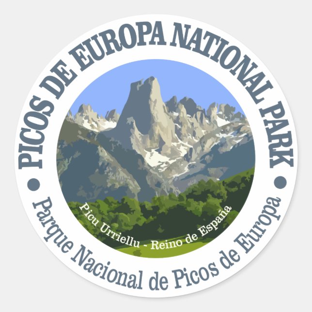 Picos de Europa nationalpark Runt Klistermärke (Framsida)