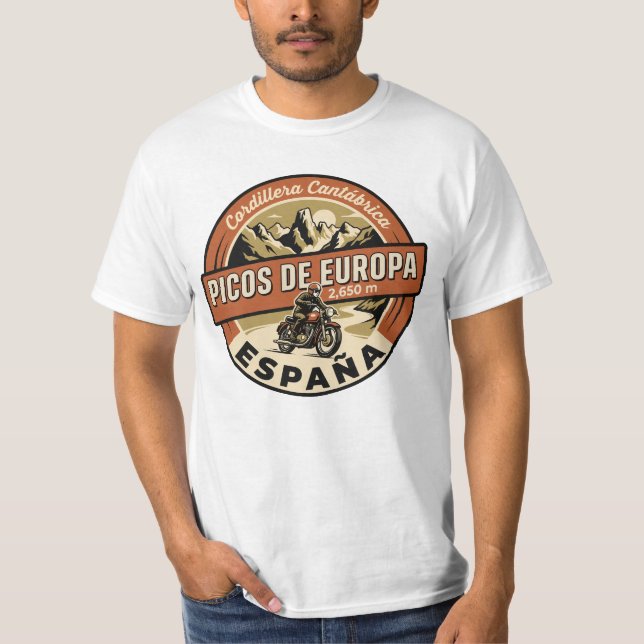 Picos de Europa Spanien Motorcykel T Shirt (Framsida)