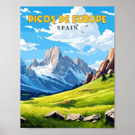 Picos de Europe Spain vintage resor illustration Poster
