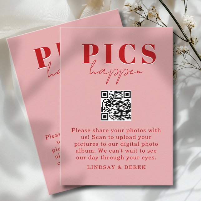 Pics happen! Foto, QR-kod, Bröllop Tilläggskort (Pics happen! Photo, QR-Code, Wedding Enclosure Card)