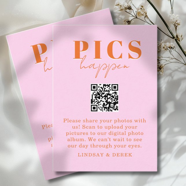 Pics happen! Foto, QR-kod, Bröllop Tilläggskort (Pics happen! Photo, QR-Code, Wedding Enclosure Card)