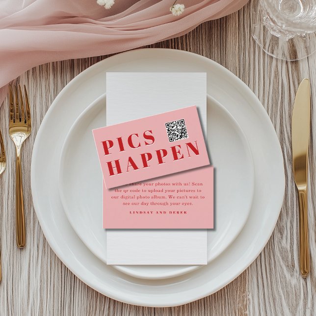 Pics happen! Foto, QR-kod, Bröllop Tilläggskort (Pics happen! Photo, QR-Code, Wedding Enclosure Card)