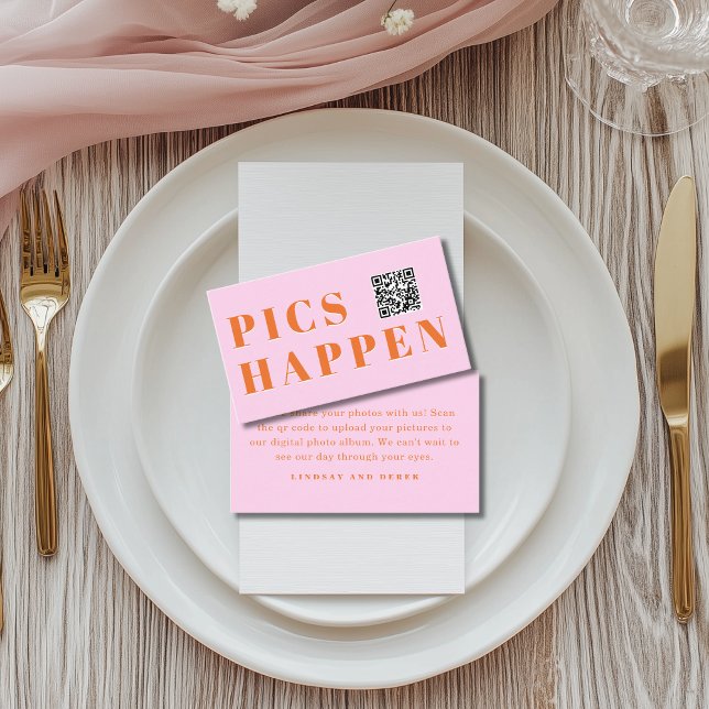 Pics happen! Photo, QR-Code, Wedding Tilläggskort (Pics happen! Photo, QR-Code, Wedding Enclosure Card)