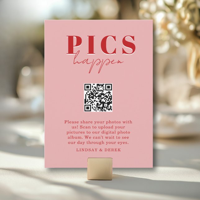 PICS HAPPEN! QR-kod Blush Röd Bröllopsgalleri (PICS HAPPEN! QR Code Blush Red Wedding Gallery Card)