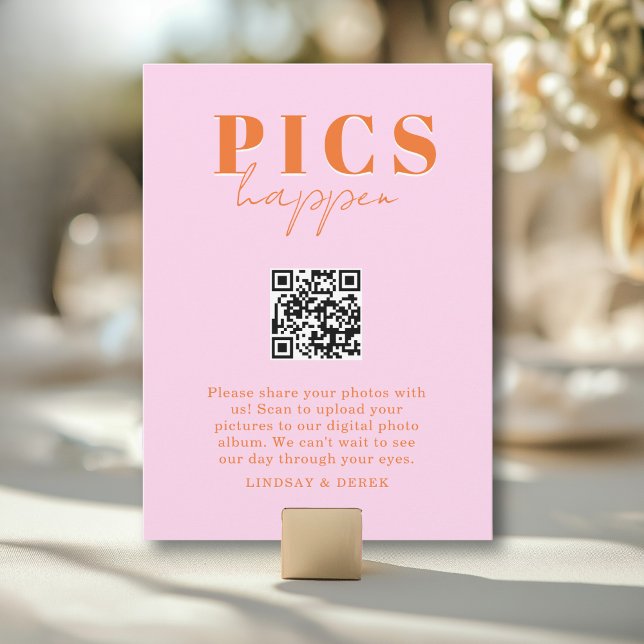 PICS HAPPEN! QR-kod Rosa Orange Bröllopsgalleri  (PICS HAPPEN! QR Code Pink Orange Wedding Gallery Card)