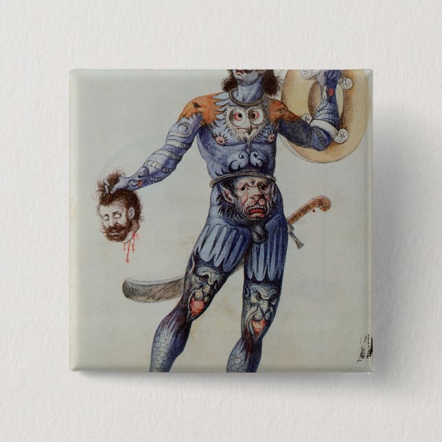 Pictish maninnehav ett människahuvud knapp (Framsida)