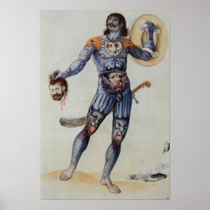 Pictish maninnehav ett människahuvud poster