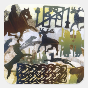 Pictish symboler och snöra åt fyrkantigt klistermärke