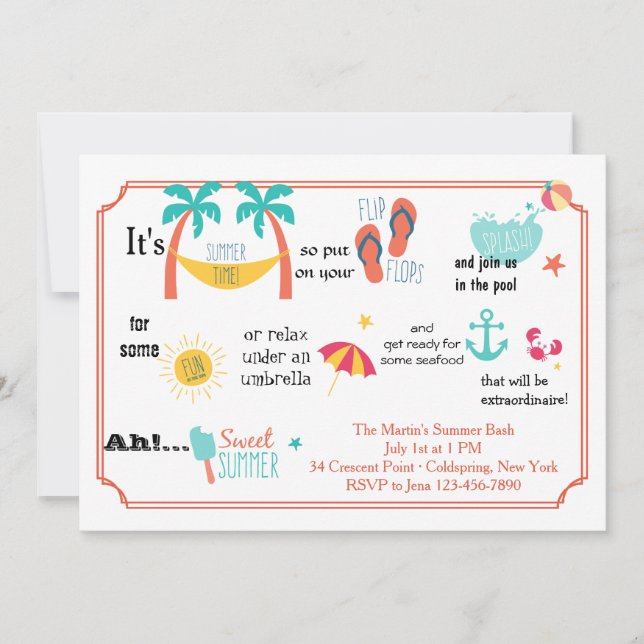Pictogram Summertime Bash-inbjudan Inbjudningar (Framsida)