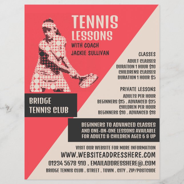 Pictogram Tennis Player, tennis Lessons/Classes Reklamblad (Framsidan)