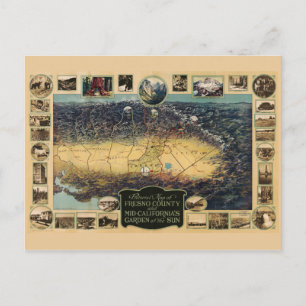 Pictorial karta i Fresno County, Kalifornien (1923 Vykort
