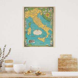 Pictorial Karta i Italien med Vatikanstaten 1944 Poster