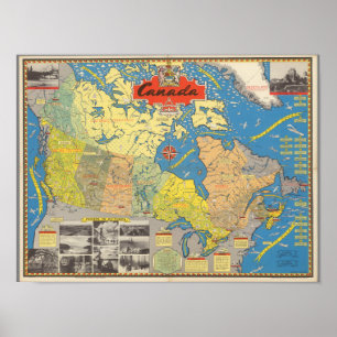 Pictorial Karta i Kanada - Landmarks Poster