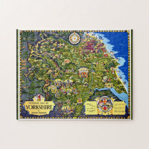 Pictorial Karta i Yorkshire Puzzle Pussel