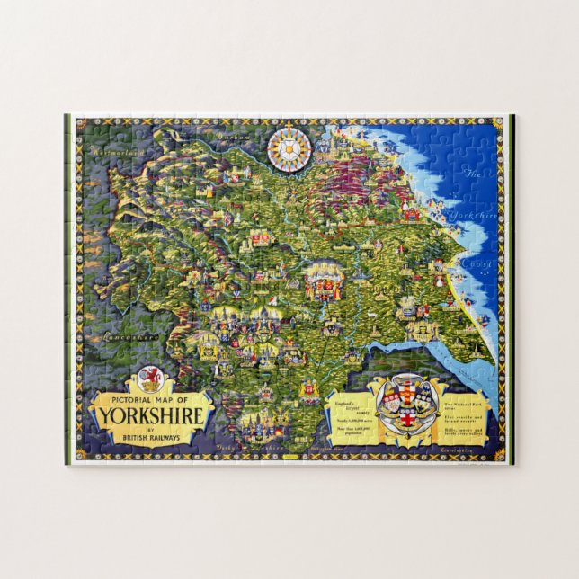 Pictorial Karta i Yorkshire Puzzle Pussel (Horisontell)