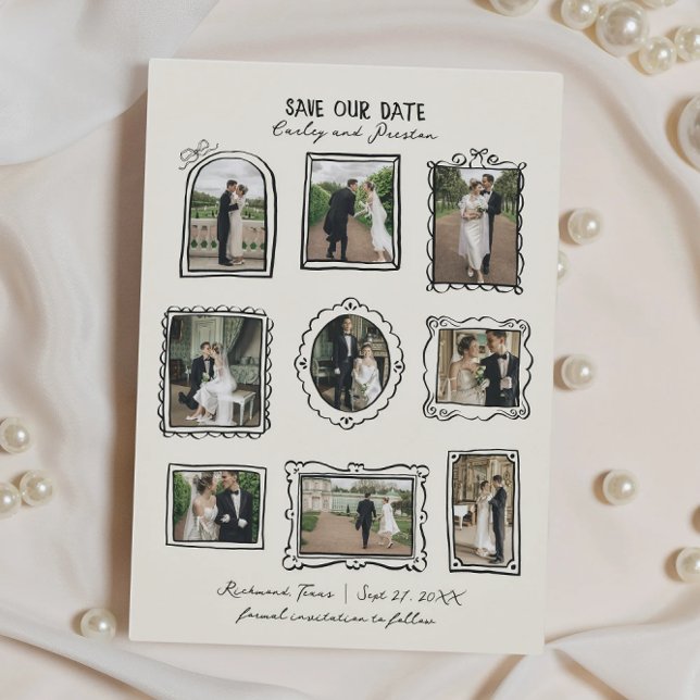 Picture Frames Hand Drawn Save The Date Card Spara Datumet (Skapare uppladdad)