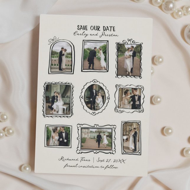 Picture Frames Hand Drawn Save The Date Card Spara Datumet (Skapare uppladdad)