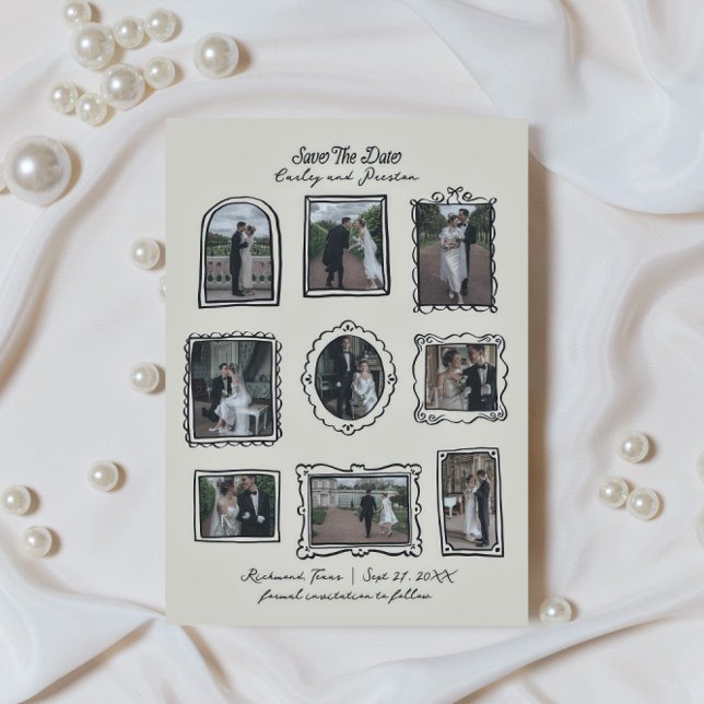 Picture Frames Hand Drawn Save The Date Card Spara Datumet (Skapare uppladdad)