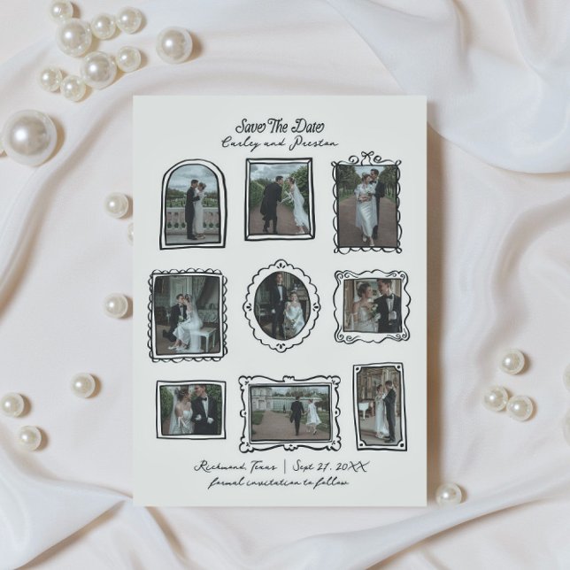 Picture Frames Hand Drawn Save The Date Card Spara Datumet (Skapare uppladdad)