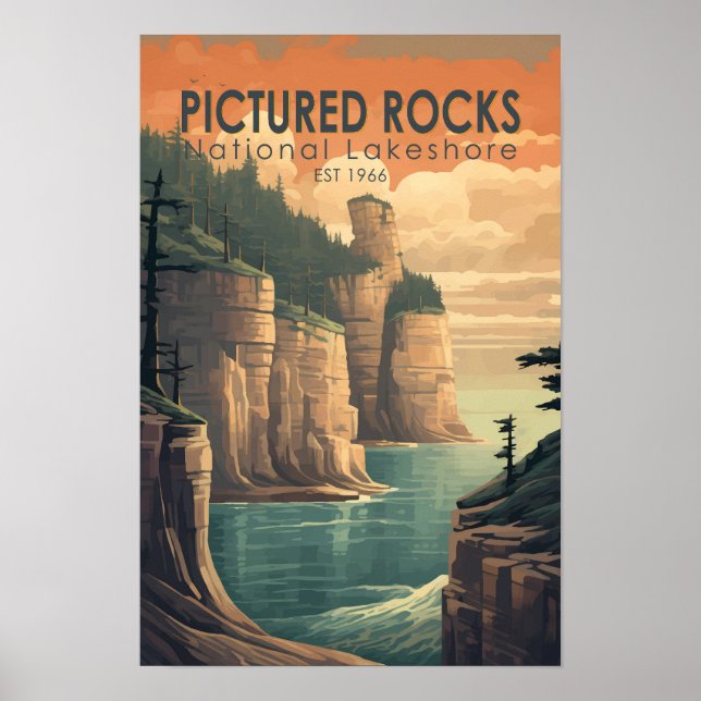 Pictured Rocks National Lakeshore Resa Vintage Poster (Framsidan)