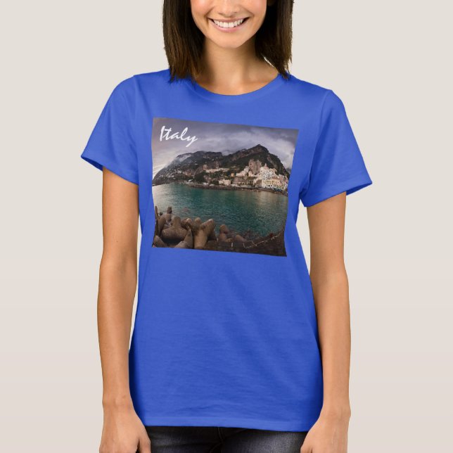 Picturesque Amalfi Kusten, Italien Seaside Town T-shirt (Framsida)