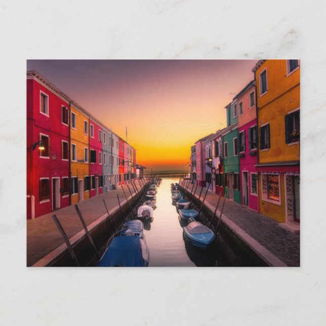 Picturesque Burano Island vid Sunset Venice Italie Vykort (Framsida)