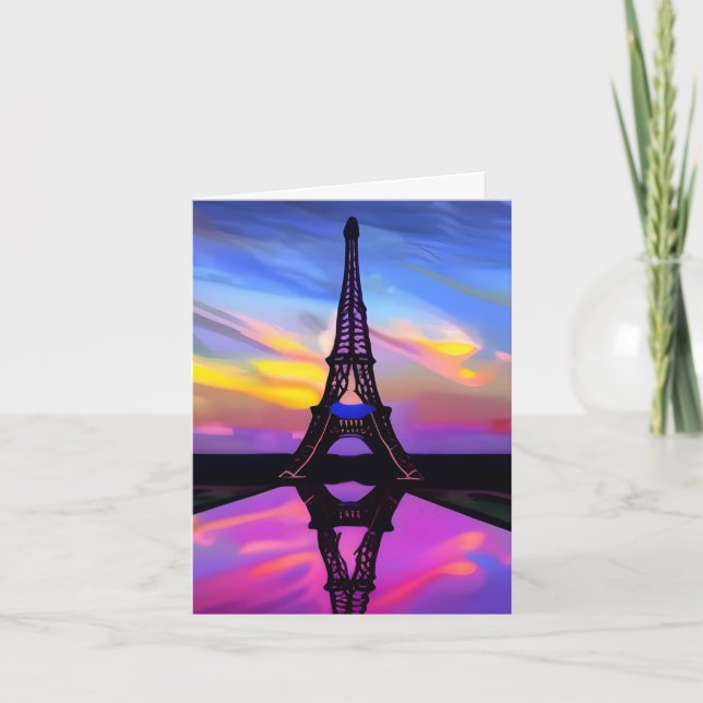 Picturesque Eiffel Torn i en ljussken solnedgång Kort (Framsida)