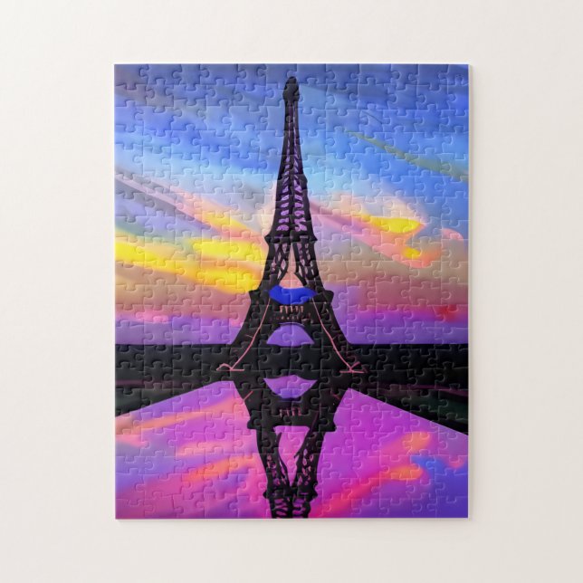 Picturesque Eiffel Torn i en ljussken solnedgång Pussel (Vertikal)