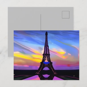 Picturesque Eiffel Torn i en ljussken solnedgång Vykort
