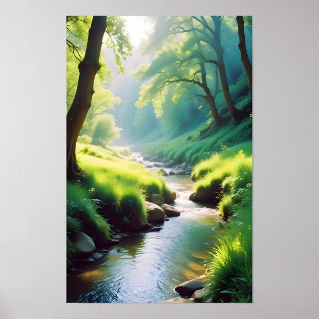 Picturesque Landcape Forest River Natature Tranqui Poster (Framsidan)