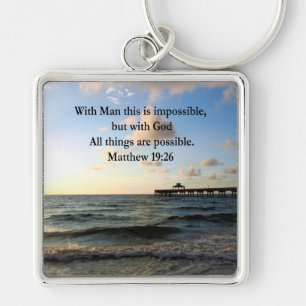 PICTURESQUE MATTHEW 19:26 OCEAN PHOTO DESIGN FYRKANTIG SILVERFÄRGAD NYCKELRING