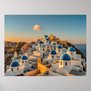 Picturesque Village Oia Grekiska ön Santorini Poster