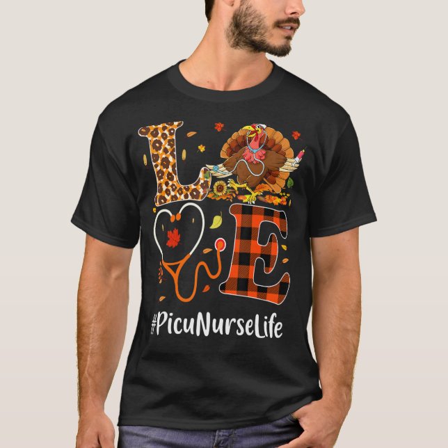 Picu Nurse Kärlek Thanksgiving Leopard Stethoscope T Shirt (Framsida)