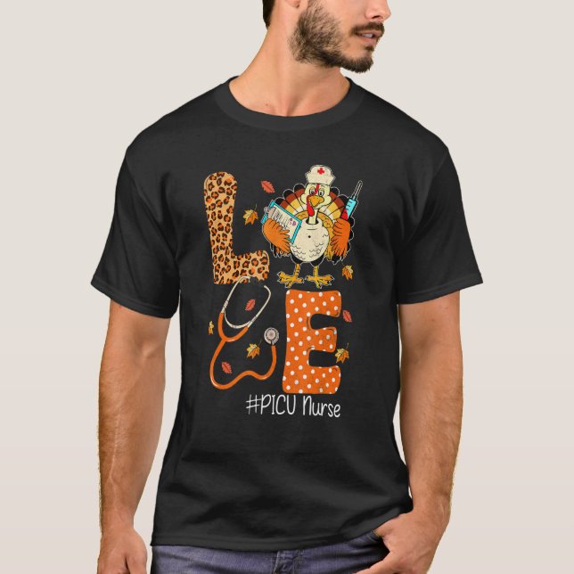 Picu Nurse Love Thanksgiving Leopard Stethoscope T T Shirt (Framsida)