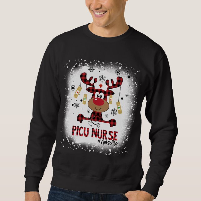 PICU Nurse Reindeer jul Pajama Julafton Lång Ärmad Tröja (Framsida)
