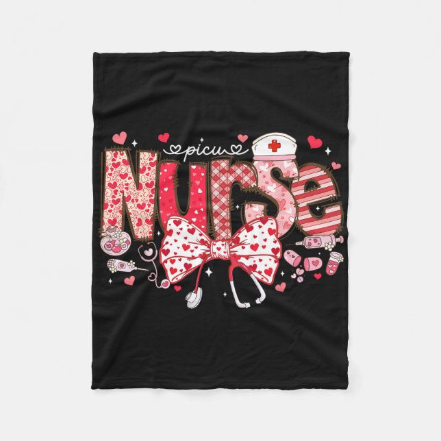 Picu Nurse Stethoscope Coquette Bow Heart Valentin Fleecefilt (Framsidan)