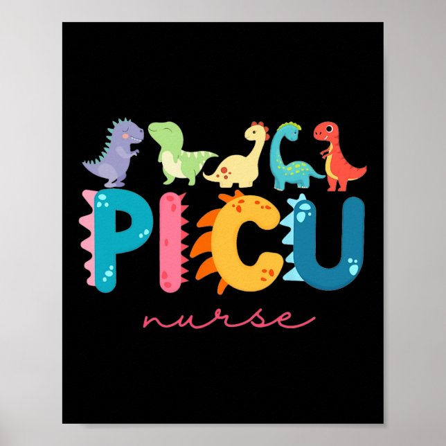 Picu Pediatrisk Sjuksköterska Dinosaurier Picu Squ Poster (Framsidan)