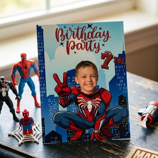 pider-Man Superhero Photo Birthday Party  Inbjudningar (Skapare uppladdad)