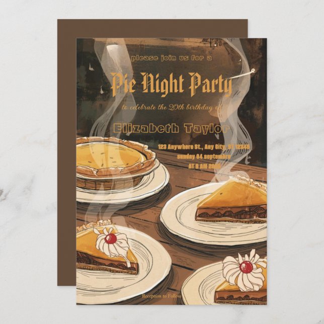 Pie Sharing Night Party Invitation – Sweet & Cozy  Inbjudningar (Fram/baksida)