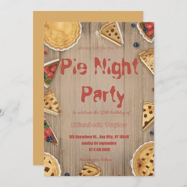 Pie Sharing Night Party Invitation – Sweet & Cozy Inbjudningar (Fram/baksida)