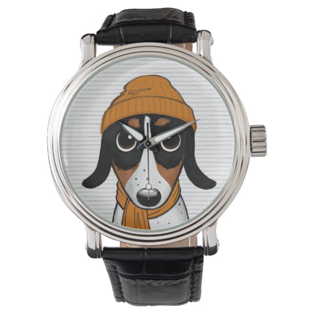 Piebald Dachshund Cute Hipster Hund Armbandsur (Framsida)