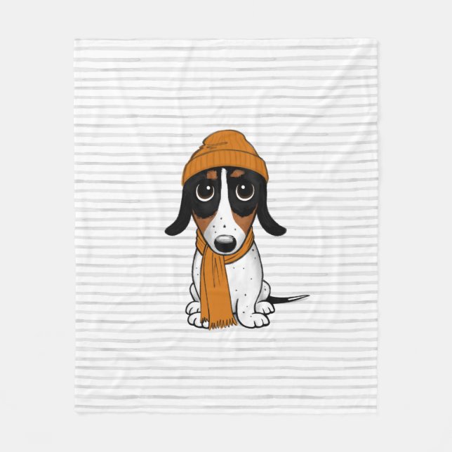 Piebald Dachshund Cute Hipster, Hund Fleecefilt (Framsidan)
