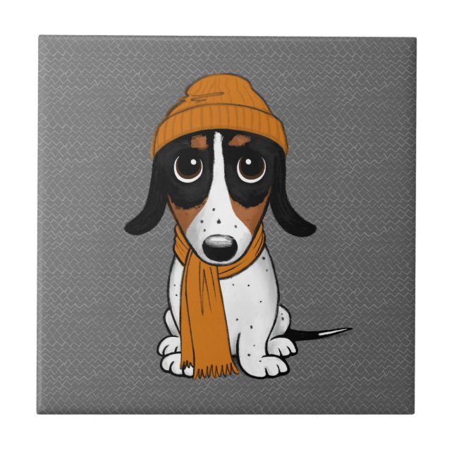 Piebald Dachshund| Cute Hipster-Hund Kakelplatta (Framsidan)