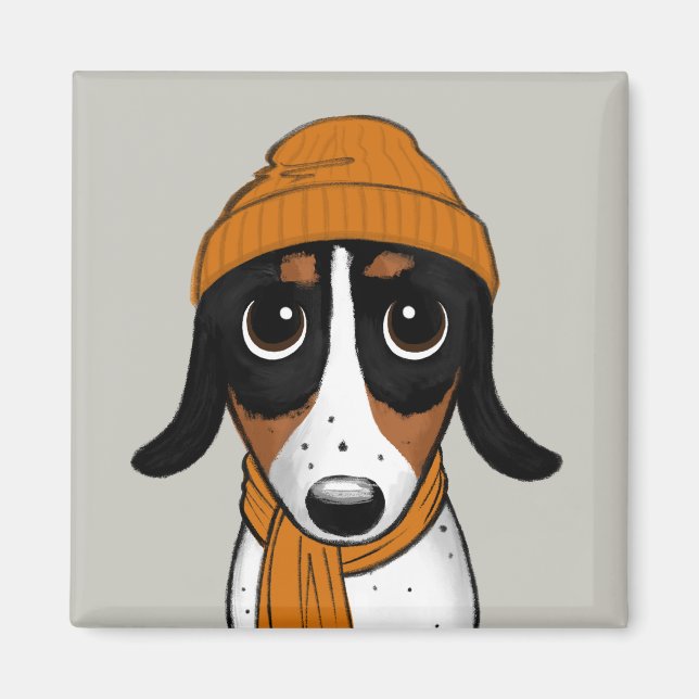 Piebald Dachshund| Cute Hipster-Hund Magnet (Framsidan)