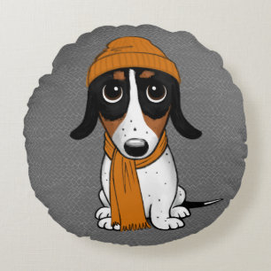 Piebald Dachshund Cute Hipster Hund Rund fyllning Rund Kudde