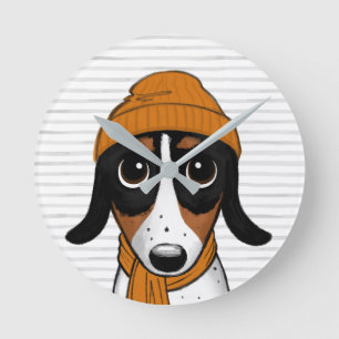 Piebald Dachshund Cute Hipster, Hund Rund Klocka