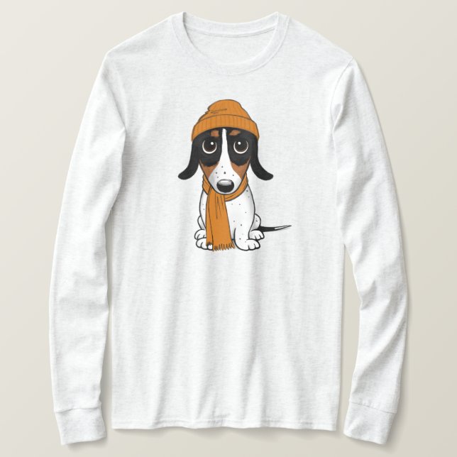 Piebald Dachshund Cute Hipster, Hund T Shirt (Design framsida)