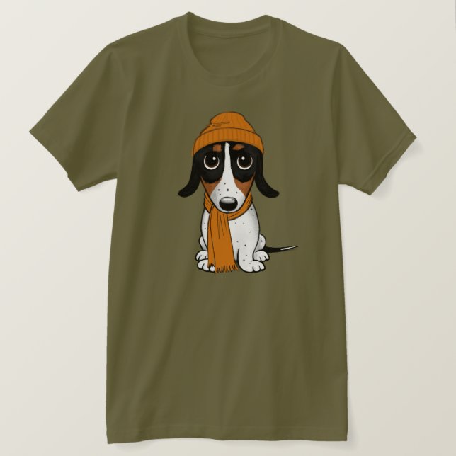 Piebald Dachshund Cute Hipster Hund T-Shirt (Design framsida)